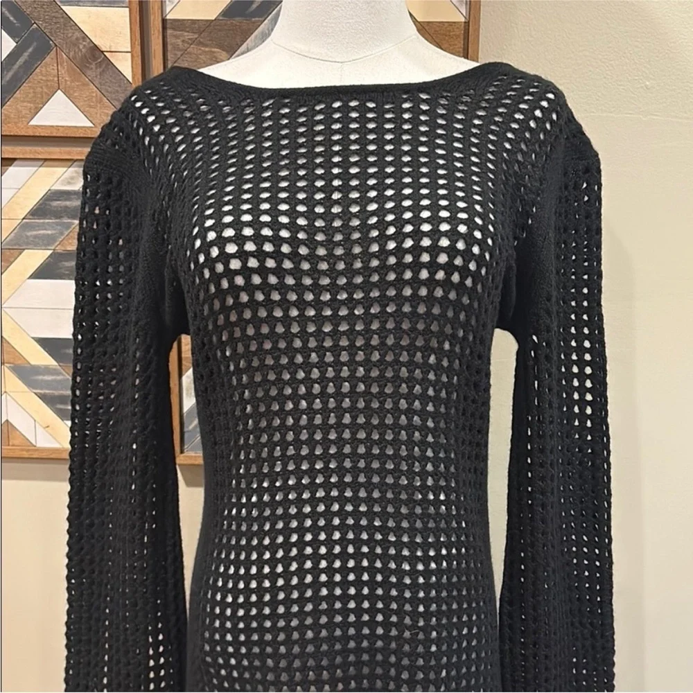 NakedCashmere Open Knit Crochet Black Coverup Kaftan Dress Black XS NWT - Picture 3 of 12